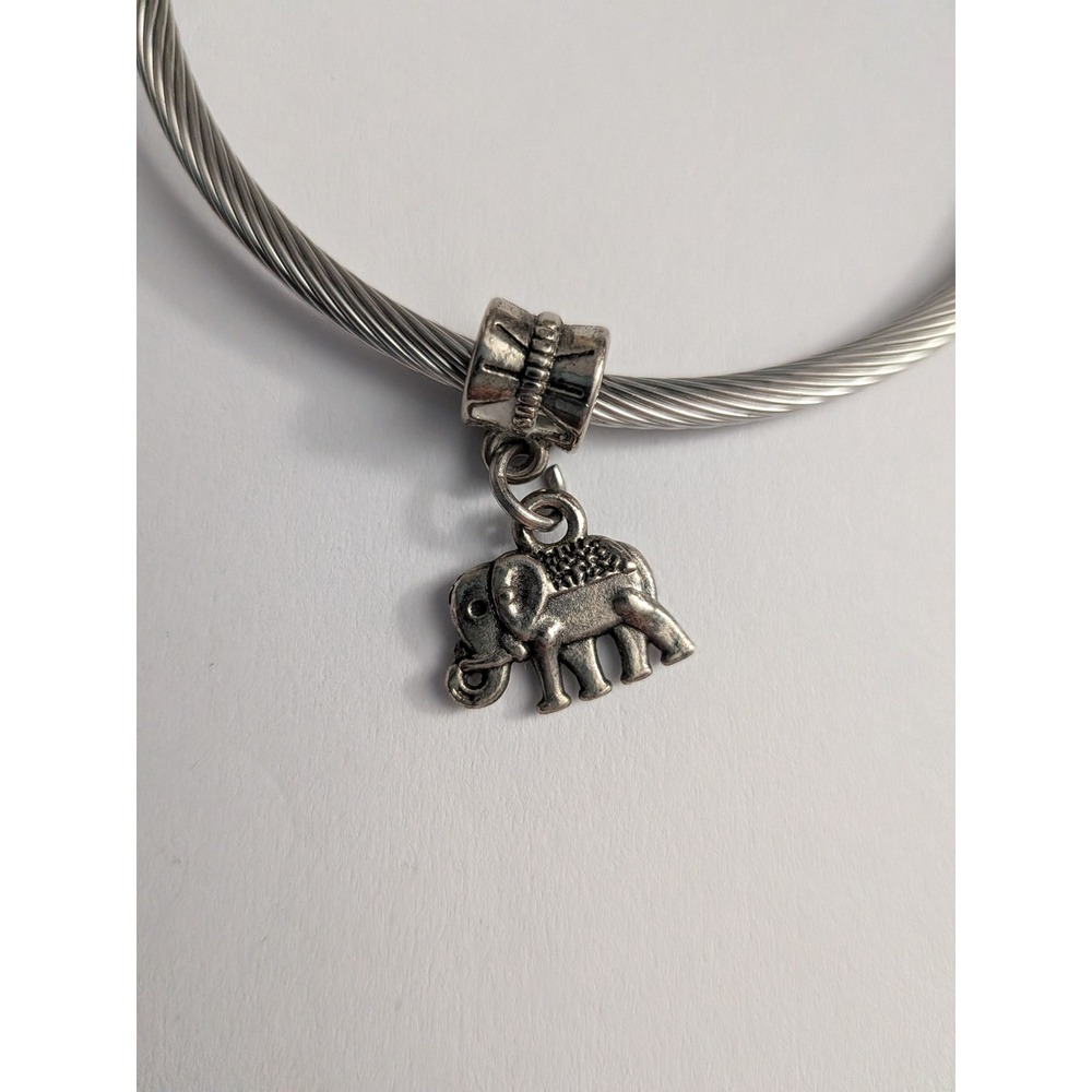 Silver Tone Elephant Charm Pendant for Cable Bracelet Lucky Animal Jewelry